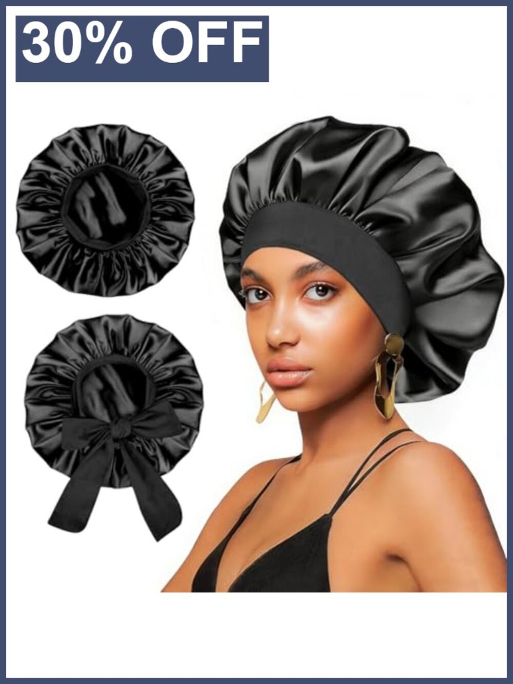 2Pcs Satin Silk Hair Bonnet for Sleeping Women Large